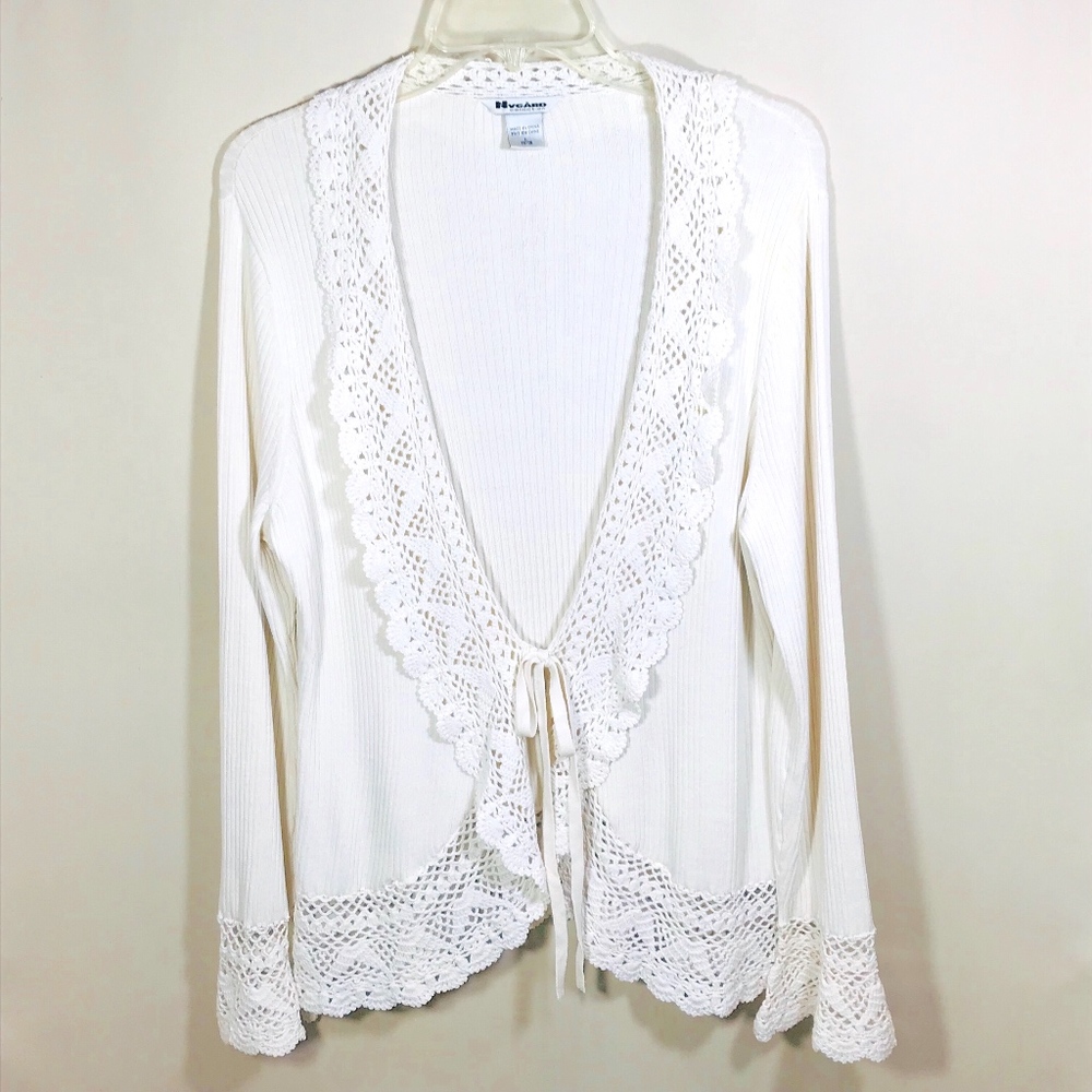 Nygard White Ribbed Lace Knit Cardigan Long Sleeve